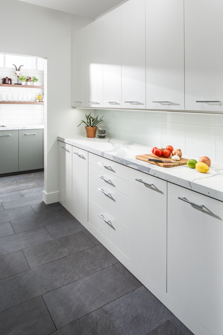 Reach-in pantry system with adjustable shelving and storage baskets