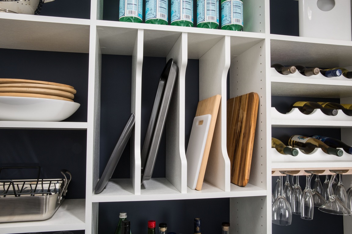 Pantry door-mounted rack with adjustable shelves for kitchen storage