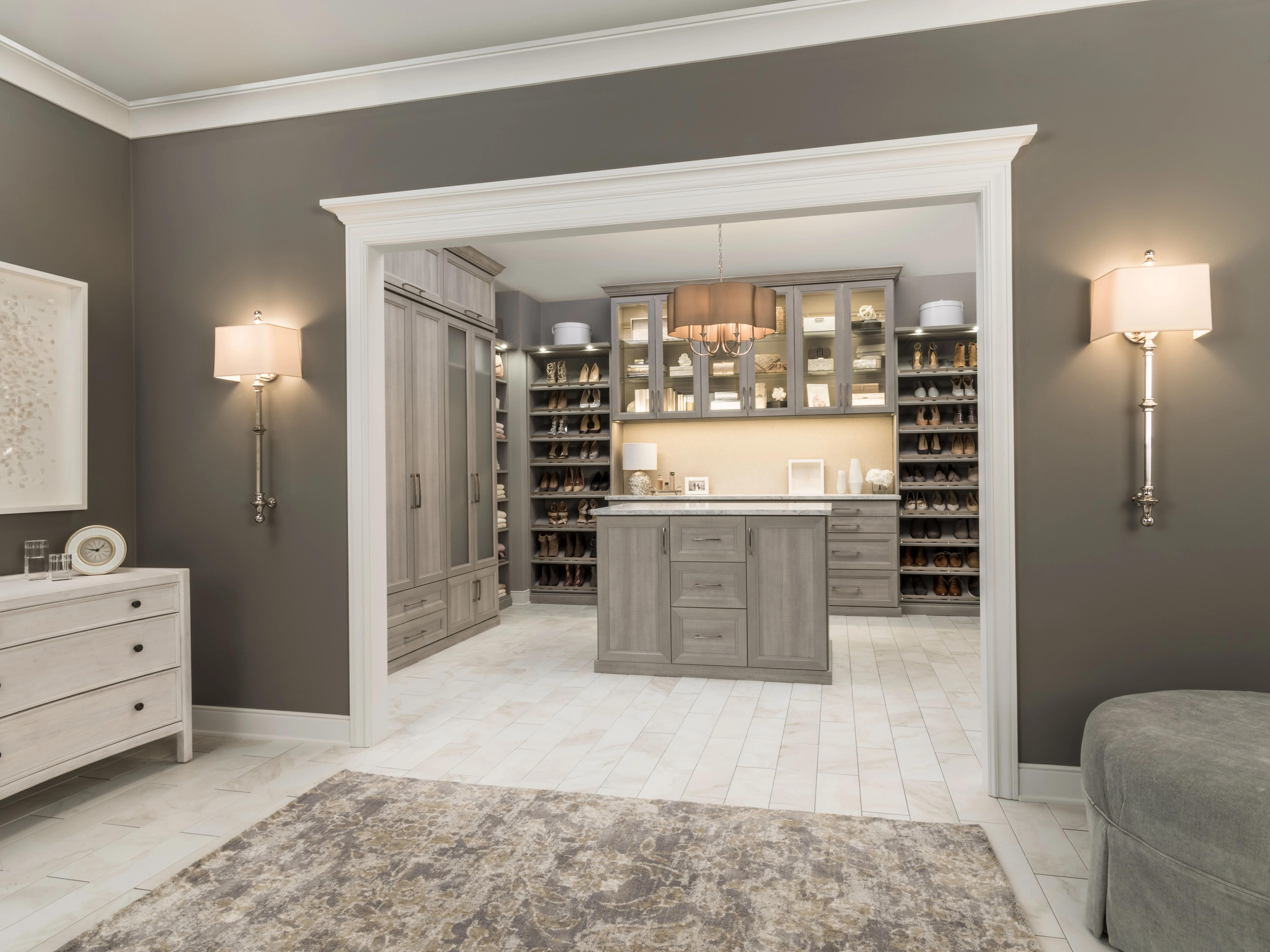 Walk-in closet with soft-close drawers